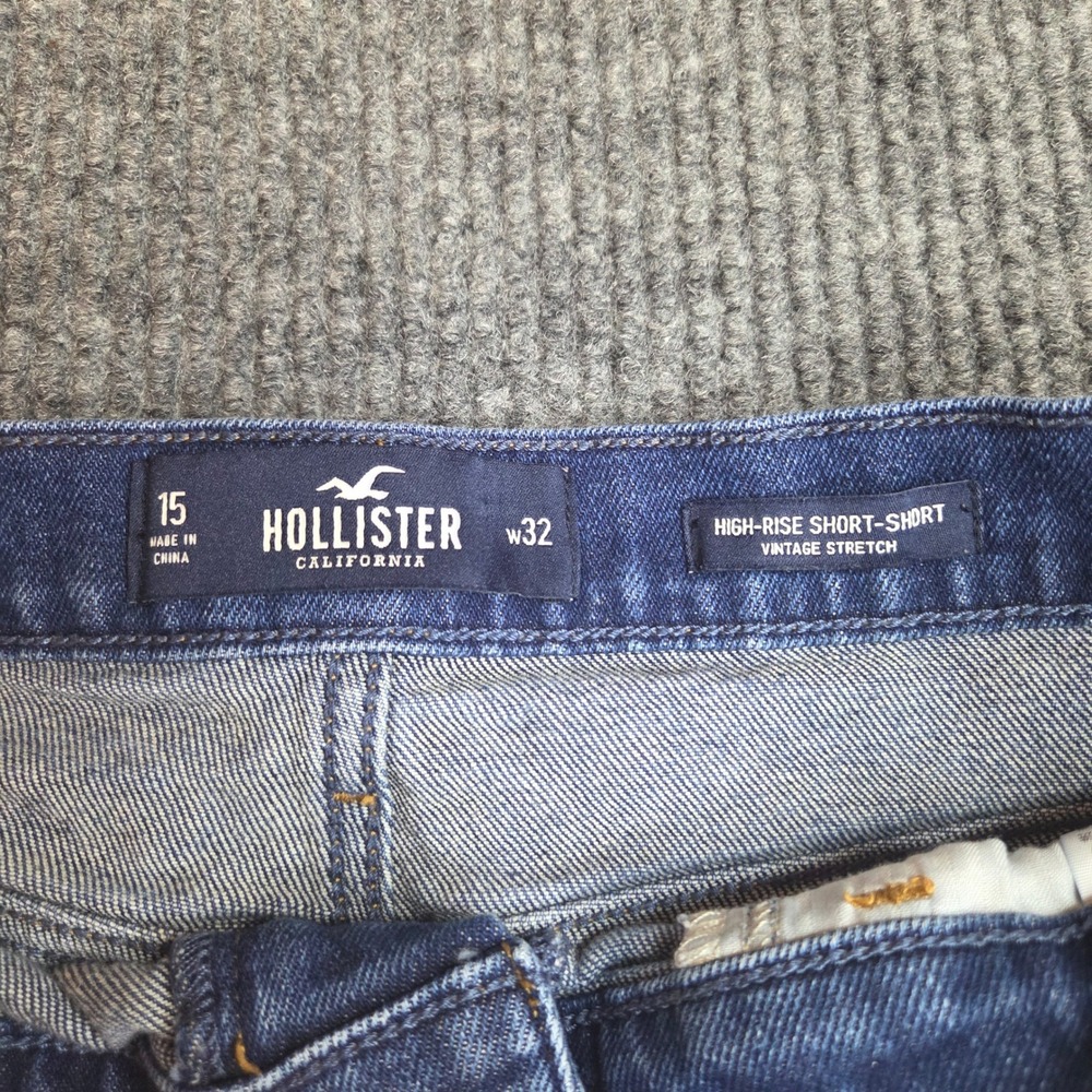 Hollister High-Rise Denim Jean Short Shorts SZ15 W32 Blue Vintage Stretch Frayed - Picture 2 of 6